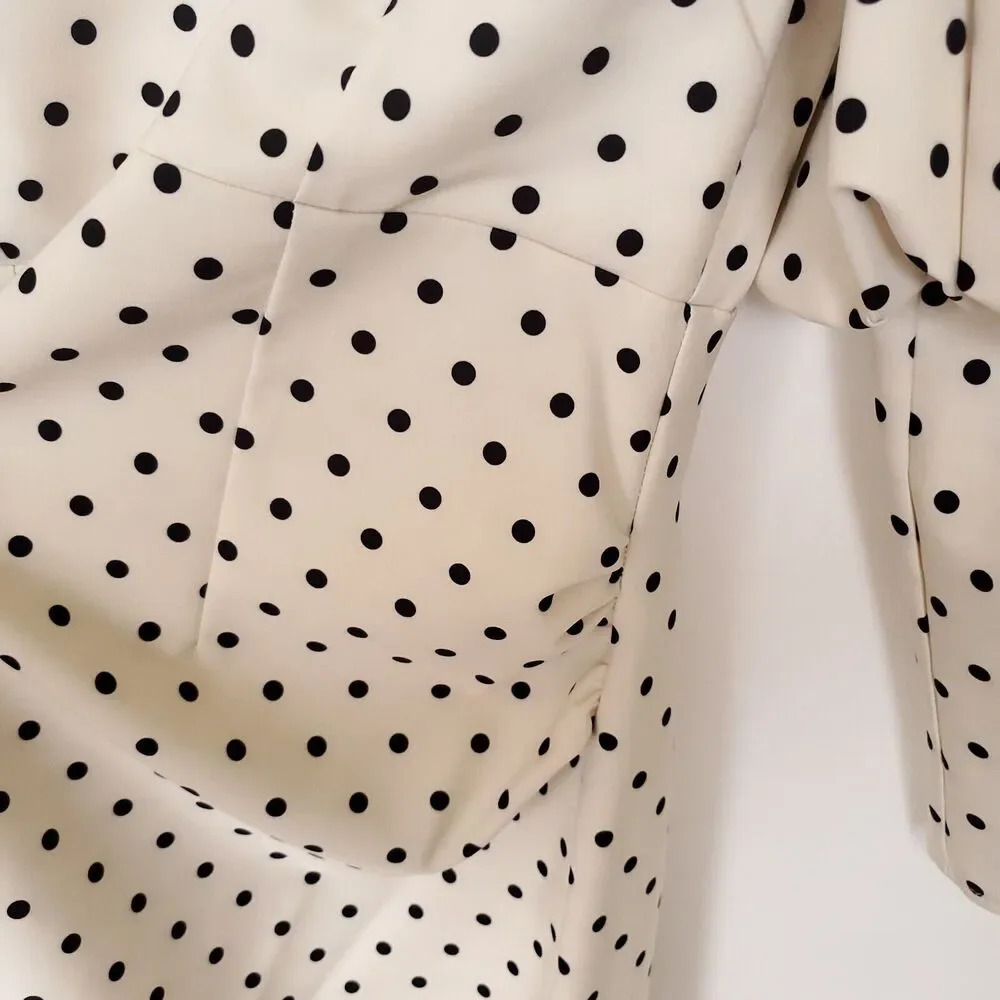 ASOS Little Mistress Maternity Womens Dress Size 8 Cream Black Polka Dot Midi - Picture 8 of 14